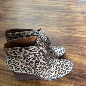 Lucky Brand Leopard Lace-Up Wedge Boots